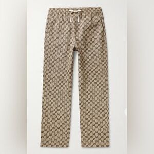 GUCCI Straight-Leg Logo-Jacquard Cotton-Blend Drawstring Trousers